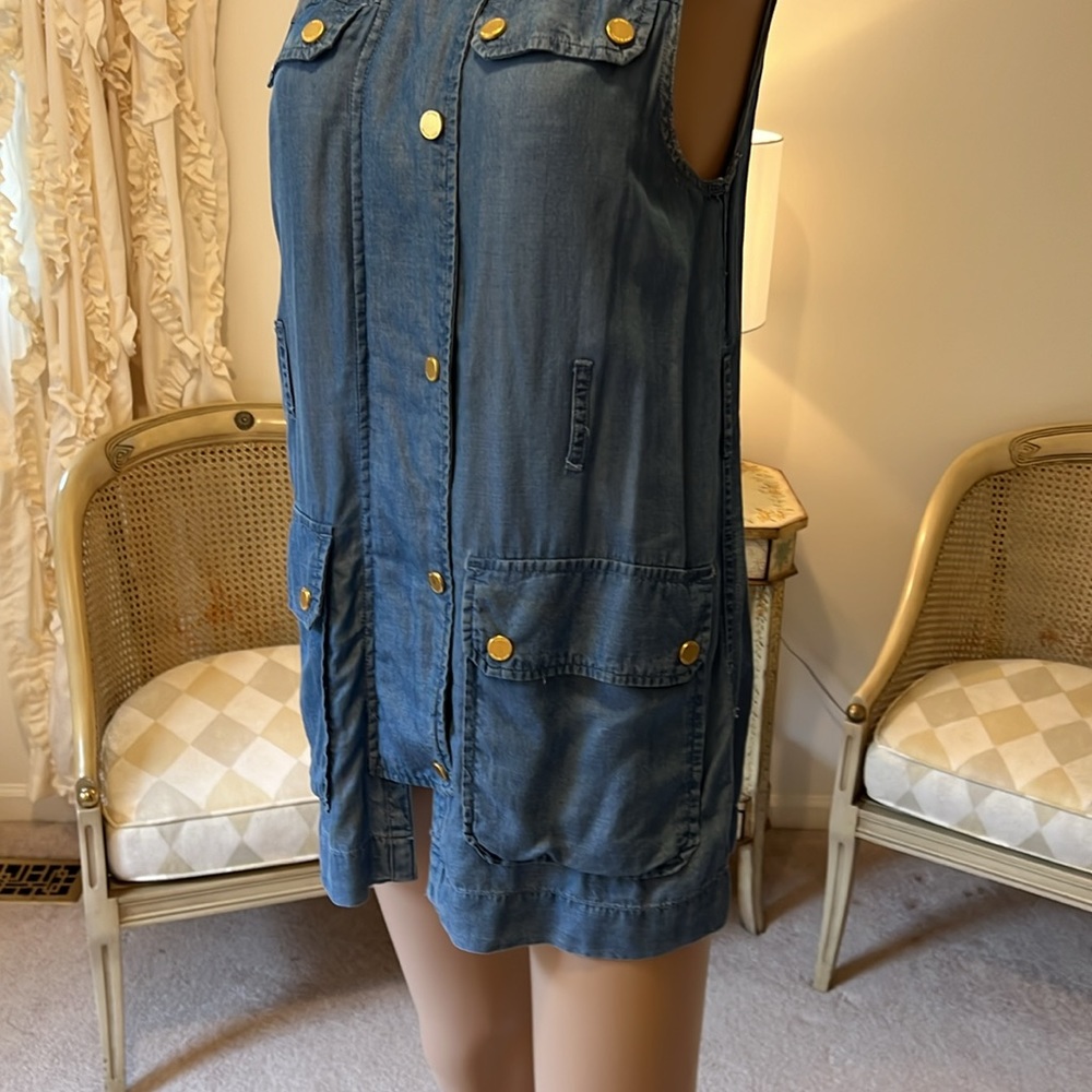 Michael Kors Blue Denim Look Vest with Pockets and Inner Zipper - Picture 2 of 9